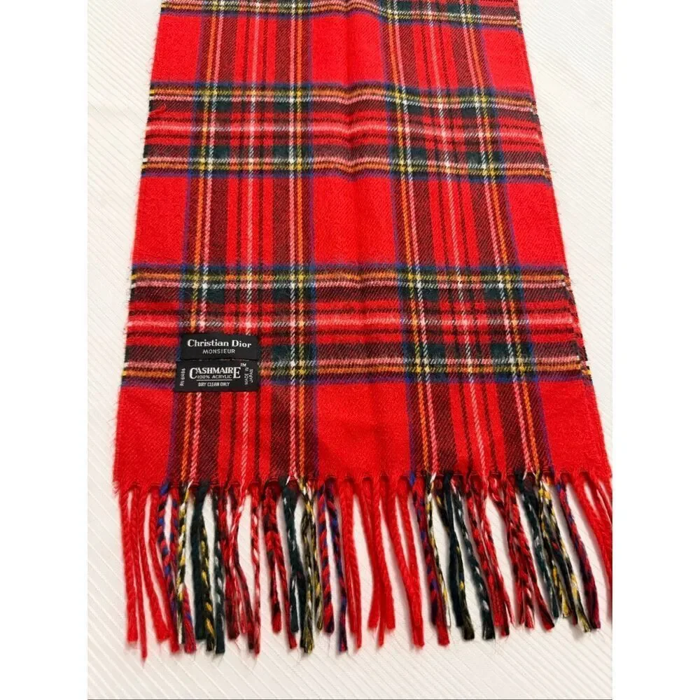 Christian Dior Monsieur Red Plaid Scarf